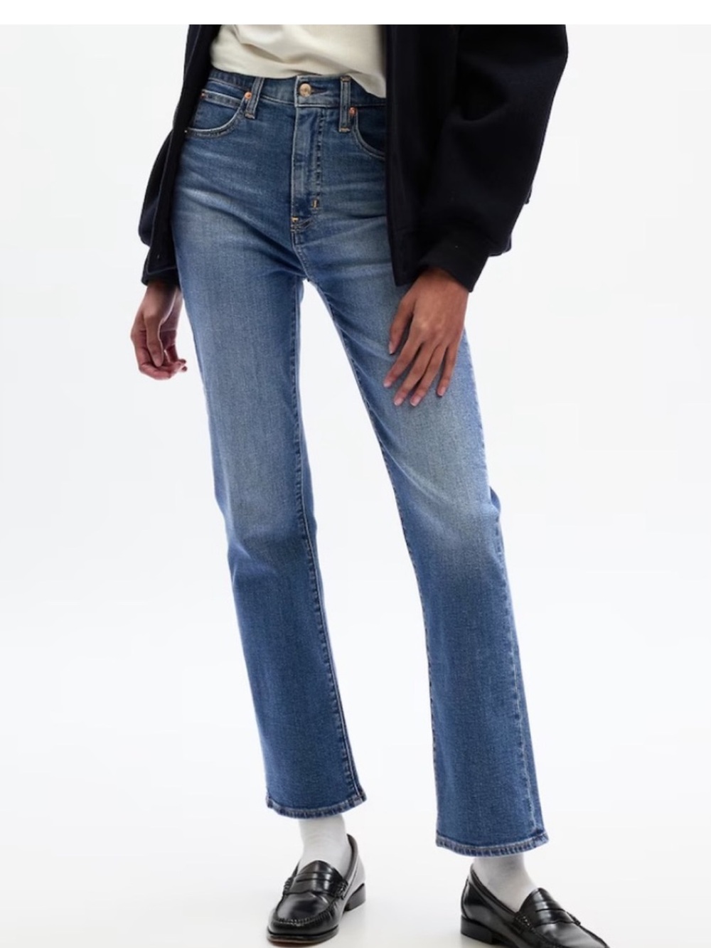 GAP Women's kick fit high rise Mid Wash Straight Leg Jeans classic capsule